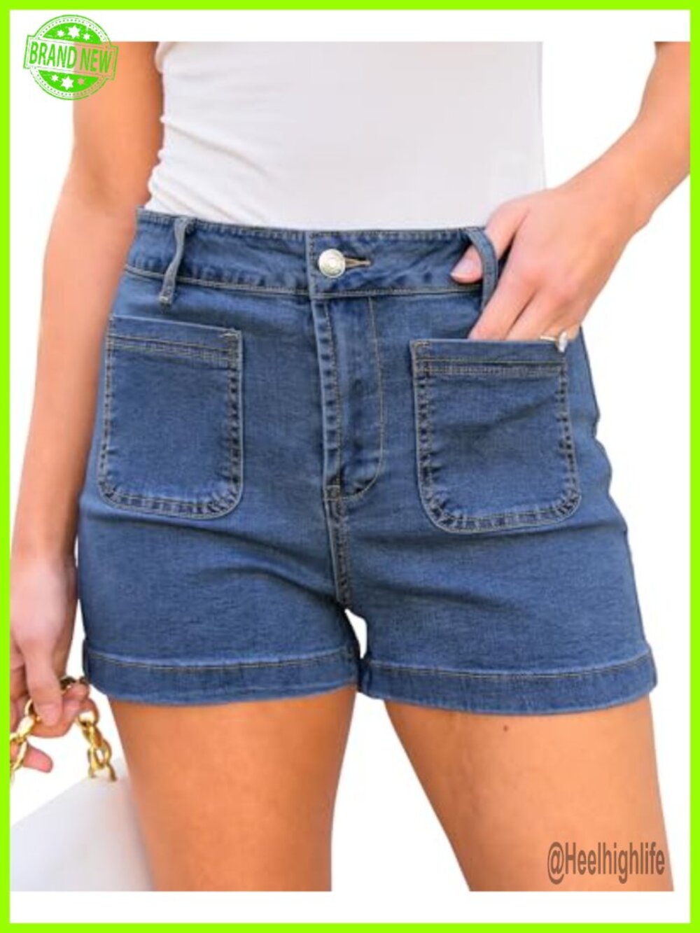 High Waisted Stretchy Denim Jean Shorts with Pockets 3 Inseam
